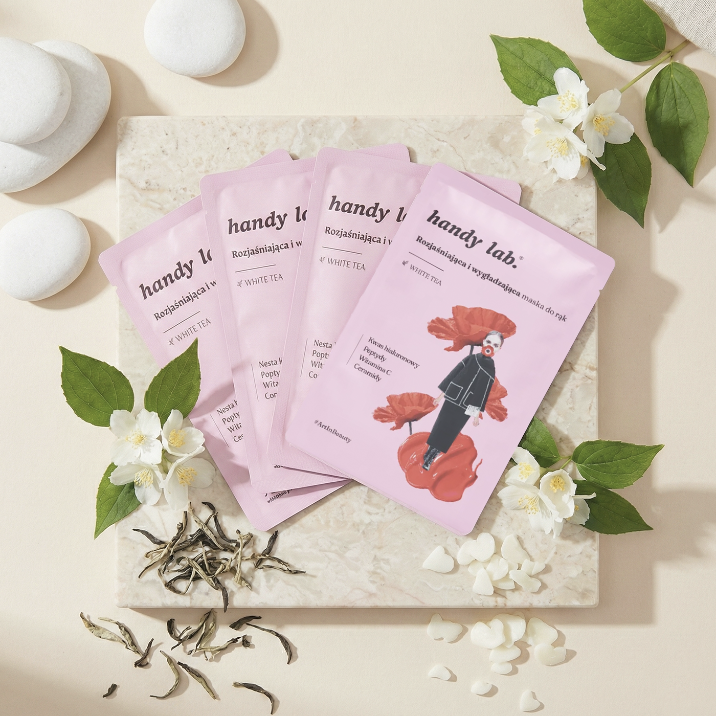 Maska do rąk w rękawicach Rozświetlająca – White TEA – zestaw 4 szt.